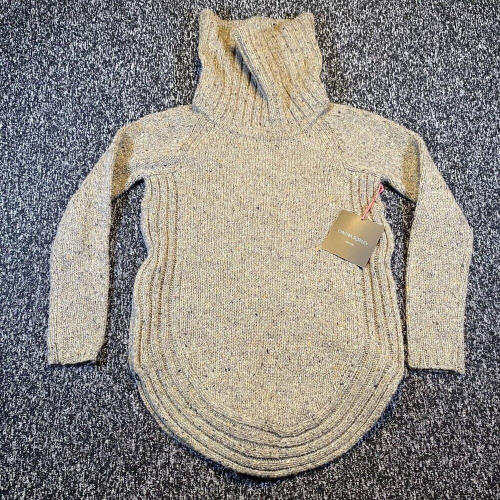 Cynthia Rowley Grey Large Rib Cowl Neck Wool Blend Side Zip Sweater XS